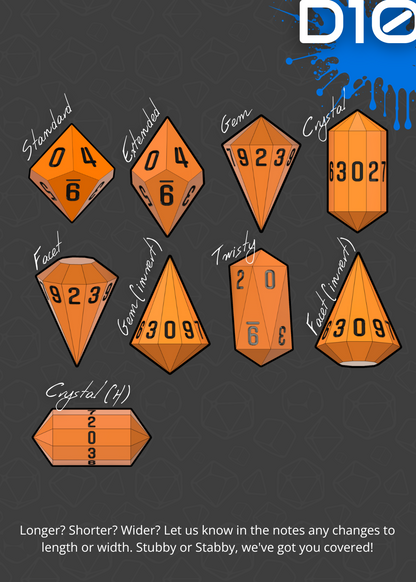 Custom STL Dice Master Set - Includes FREE blanks - Print Yourself