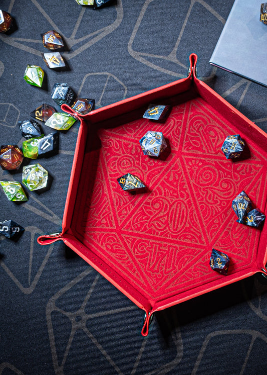 Dice Tray – Laser Etched Folding Dice Trays Faux Leather – D20 Motif