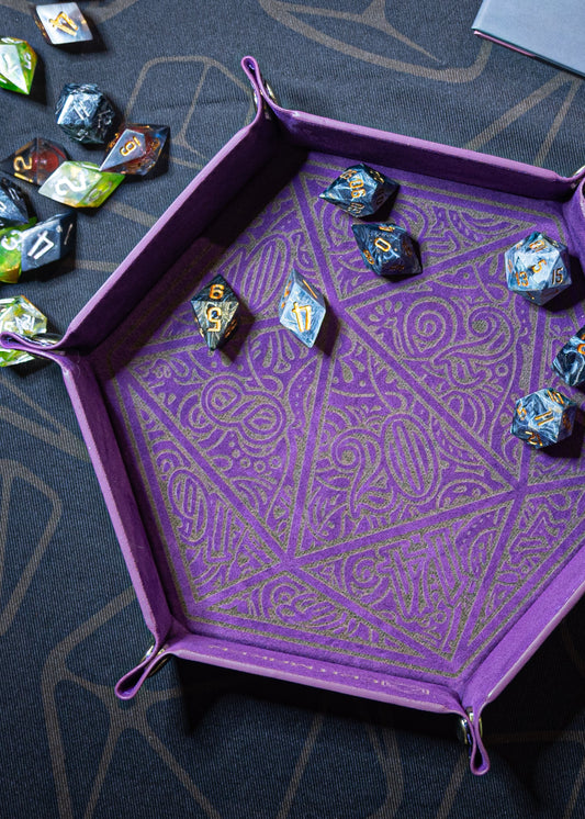 Dice Tray – Laser Etched Folding Dice Trays Faux Leather – D20 Motif