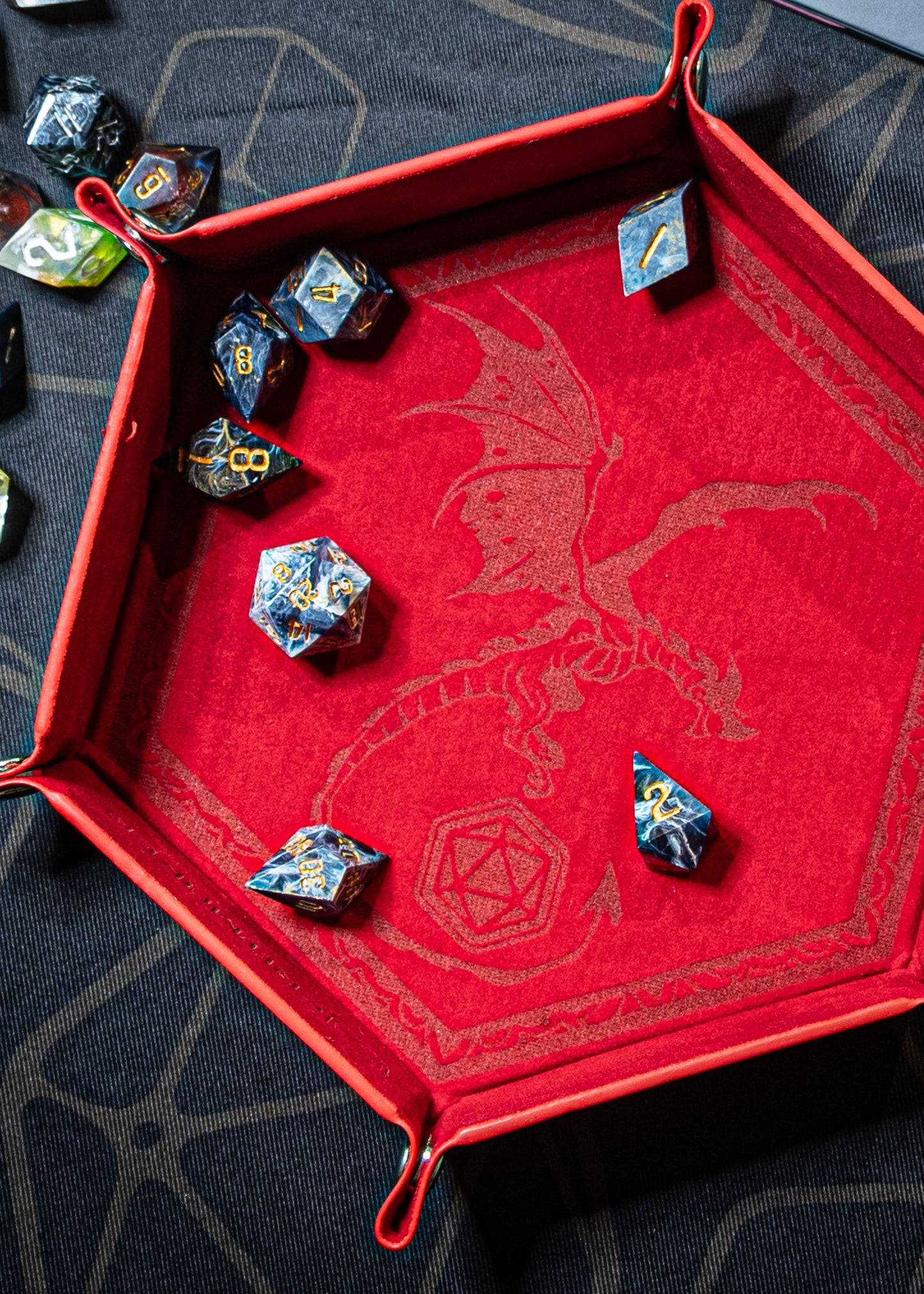 Laser Etched Folding Dice Tray - Dragon Motif