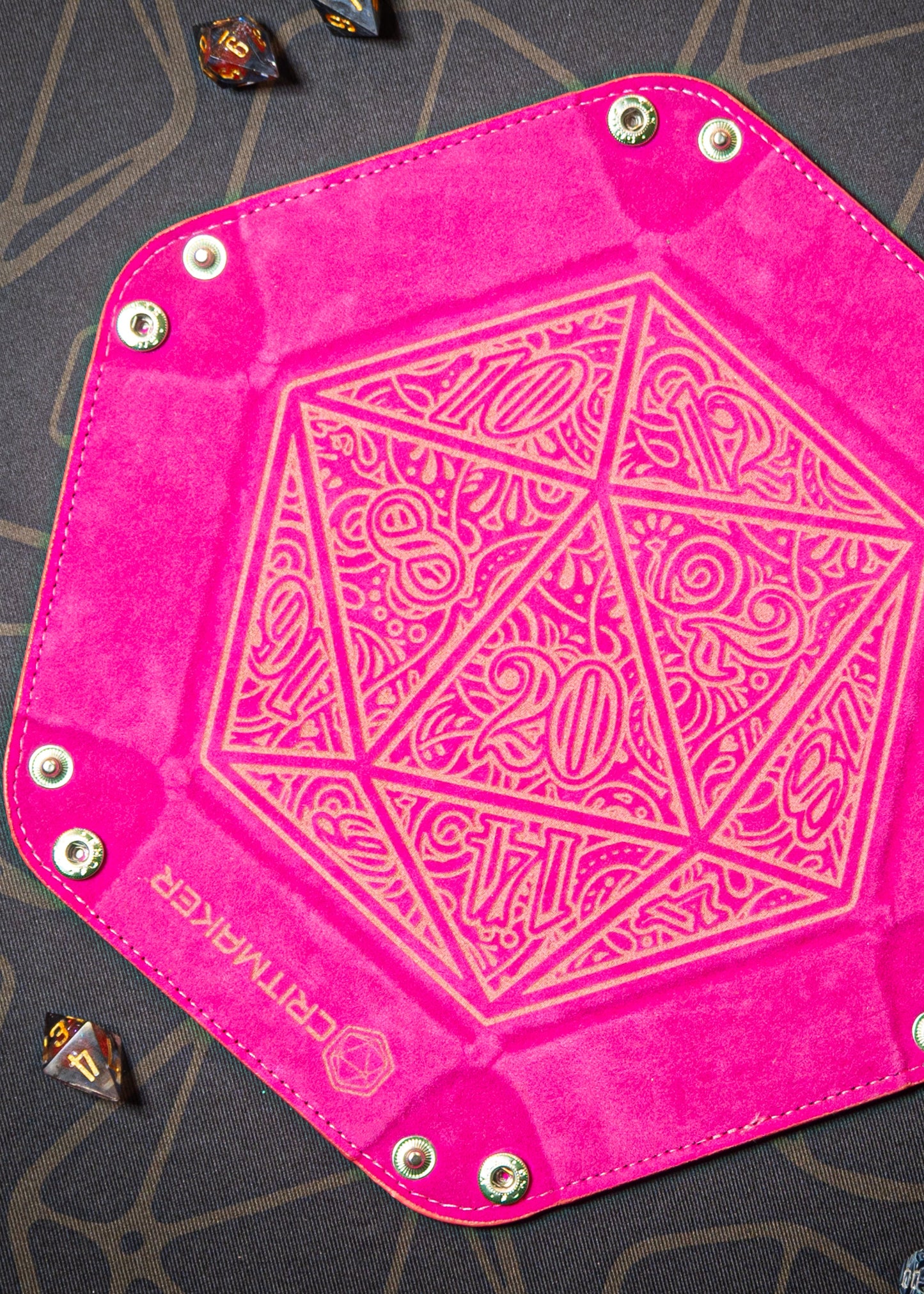 Dice Tray – Laser Etched Folding Dice Trays Faux Leather – D20 Motif