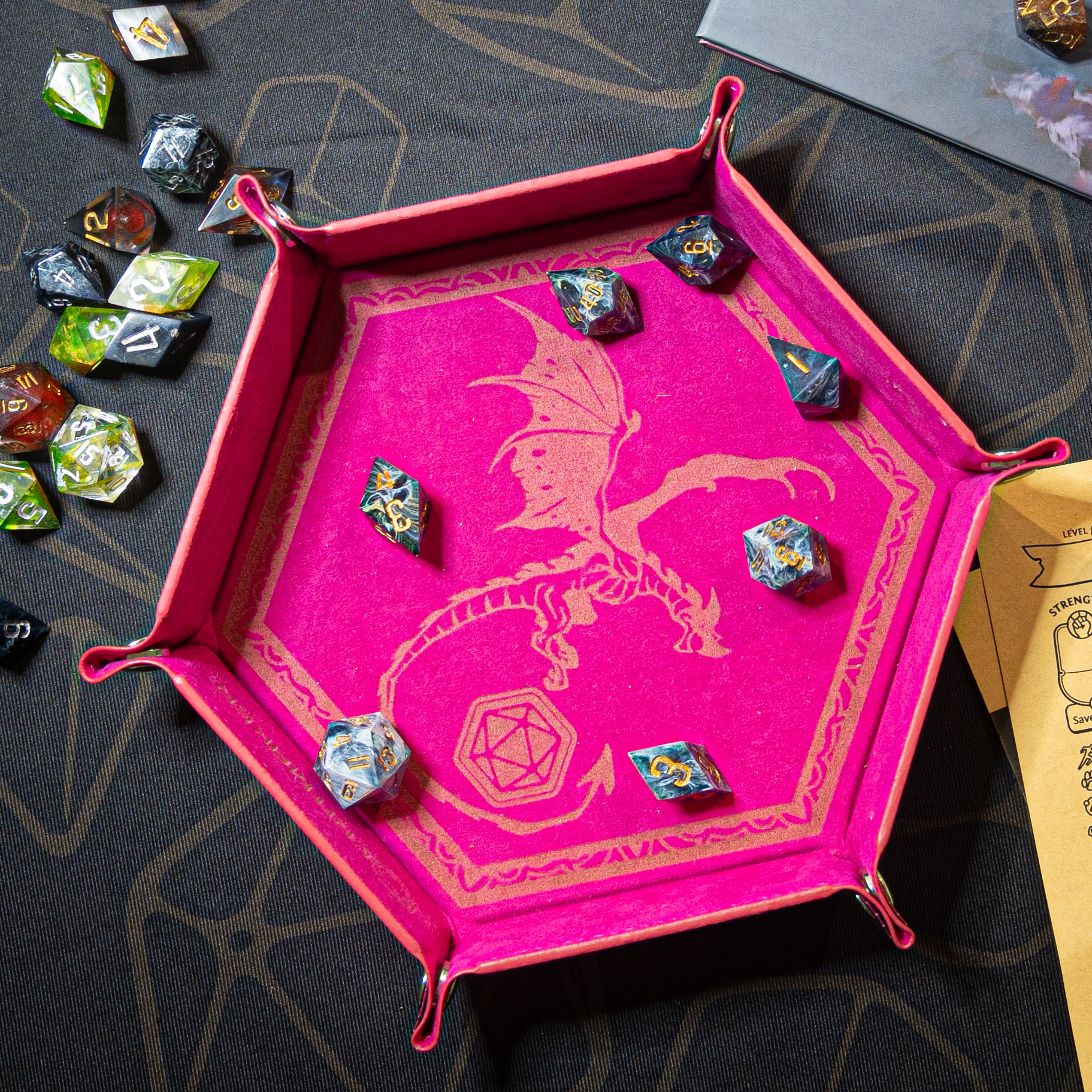 Laser Etched Folding Dice Tray - Dragon Motif