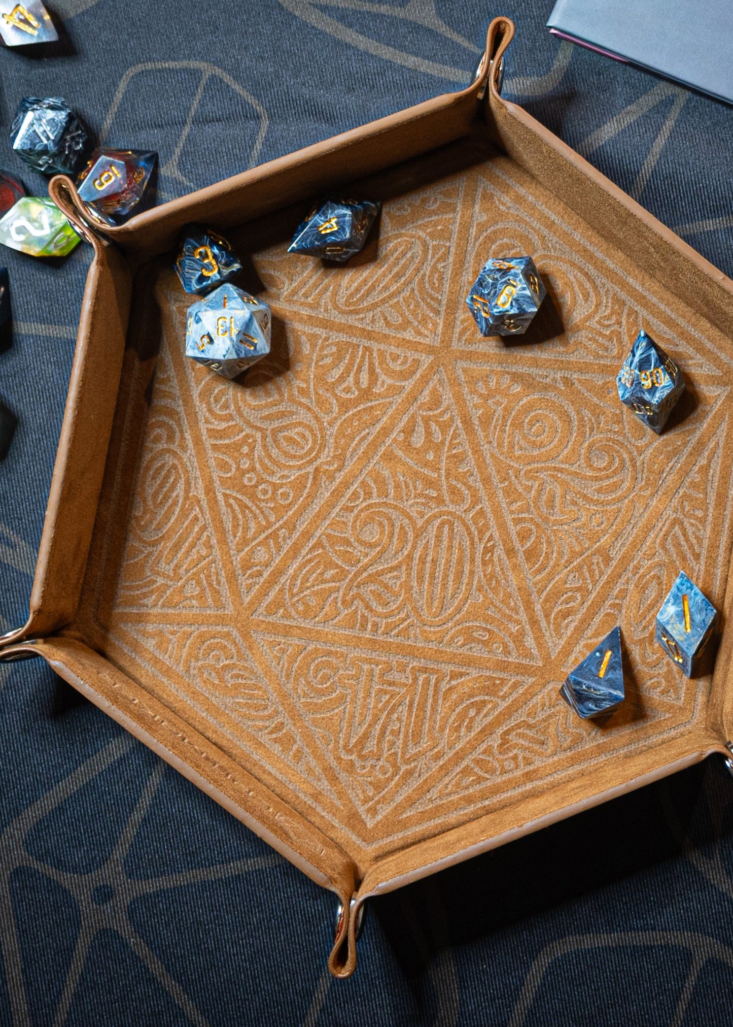 Dice Tray – Laser Etched Folding Dice Trays Faux Leather – D20 Motif