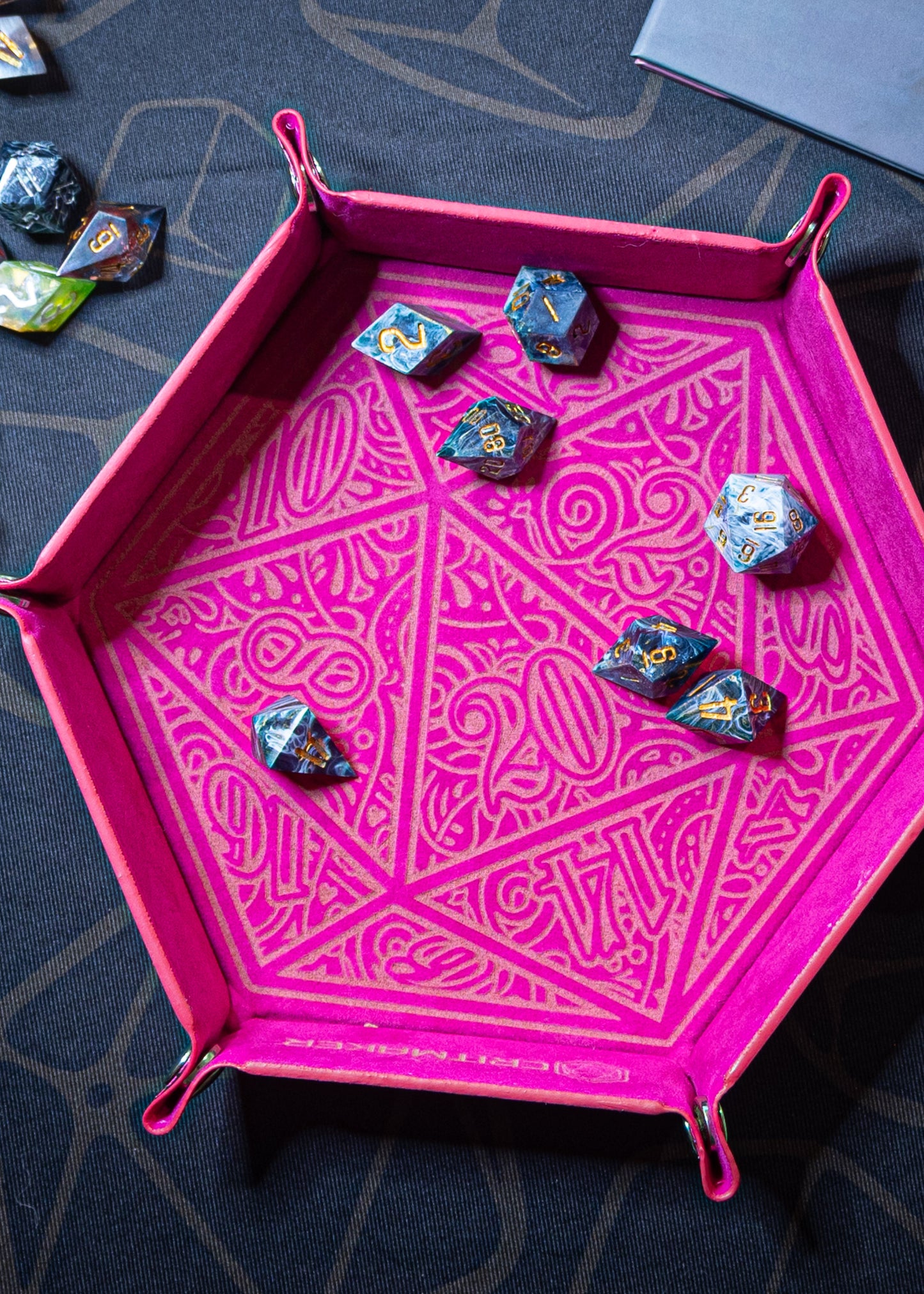 Dice Tray – Laser Etched Folding Dice Trays Faux Leather – D20 Motif