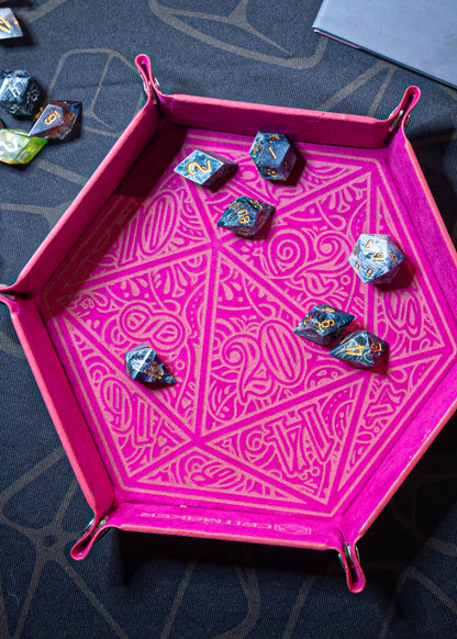 Dice Tray – Laser Etched Folding Dice Trays Faux Leather – D20 Motif