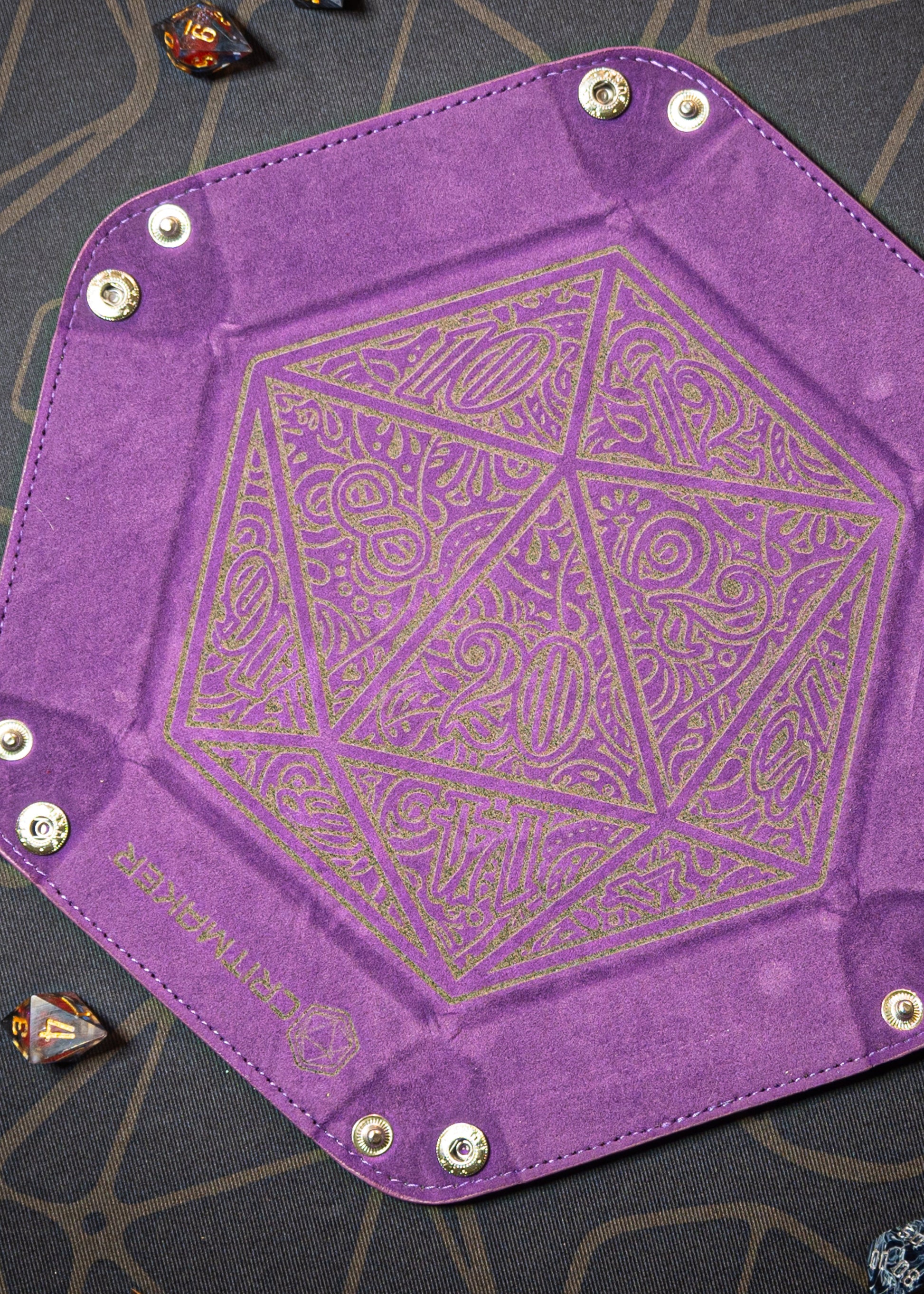 Dice Tray – Laser Etched Folding Dice Trays Faux Leather – D20 Motif
