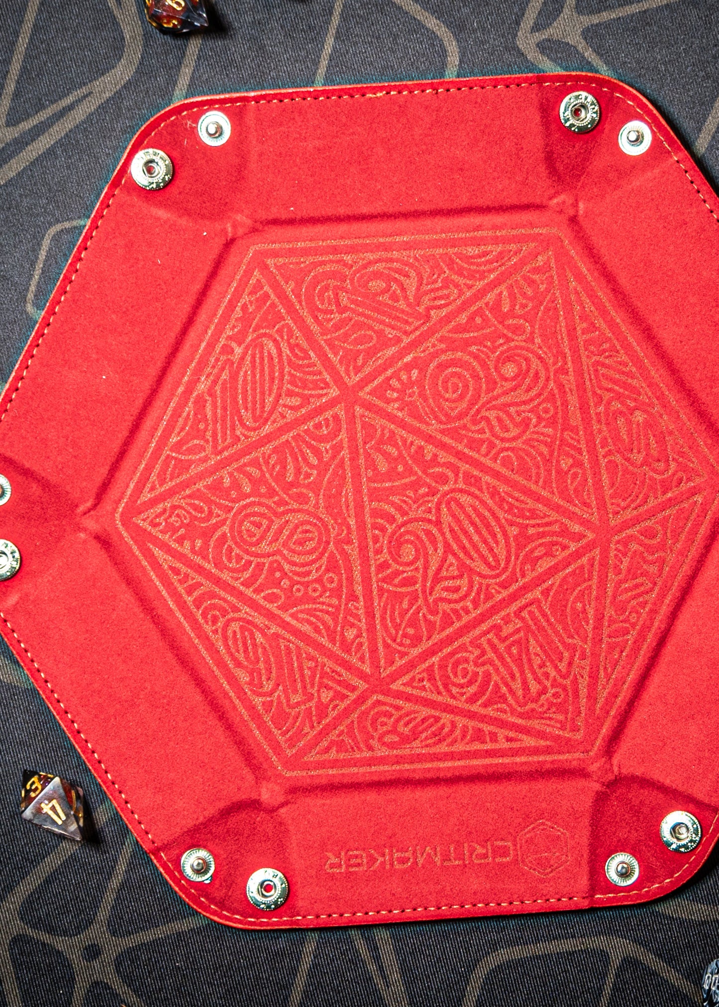 Dice Tray – Laser Etched Folding Dice Trays Faux Leather – D20 Motif