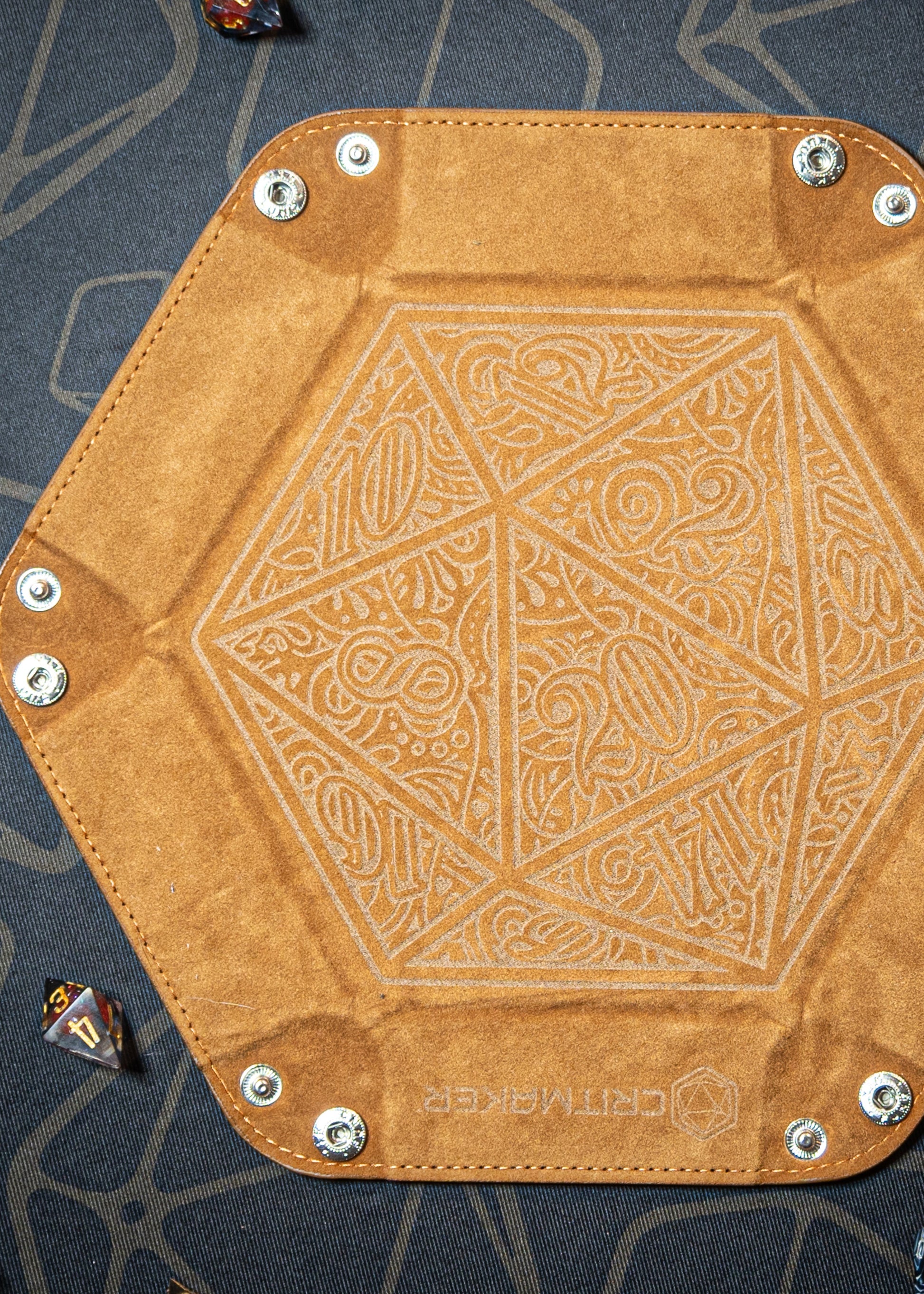 Dice Tray – Laser Etched Folding Dice Trays Faux Leather – D20 Motif