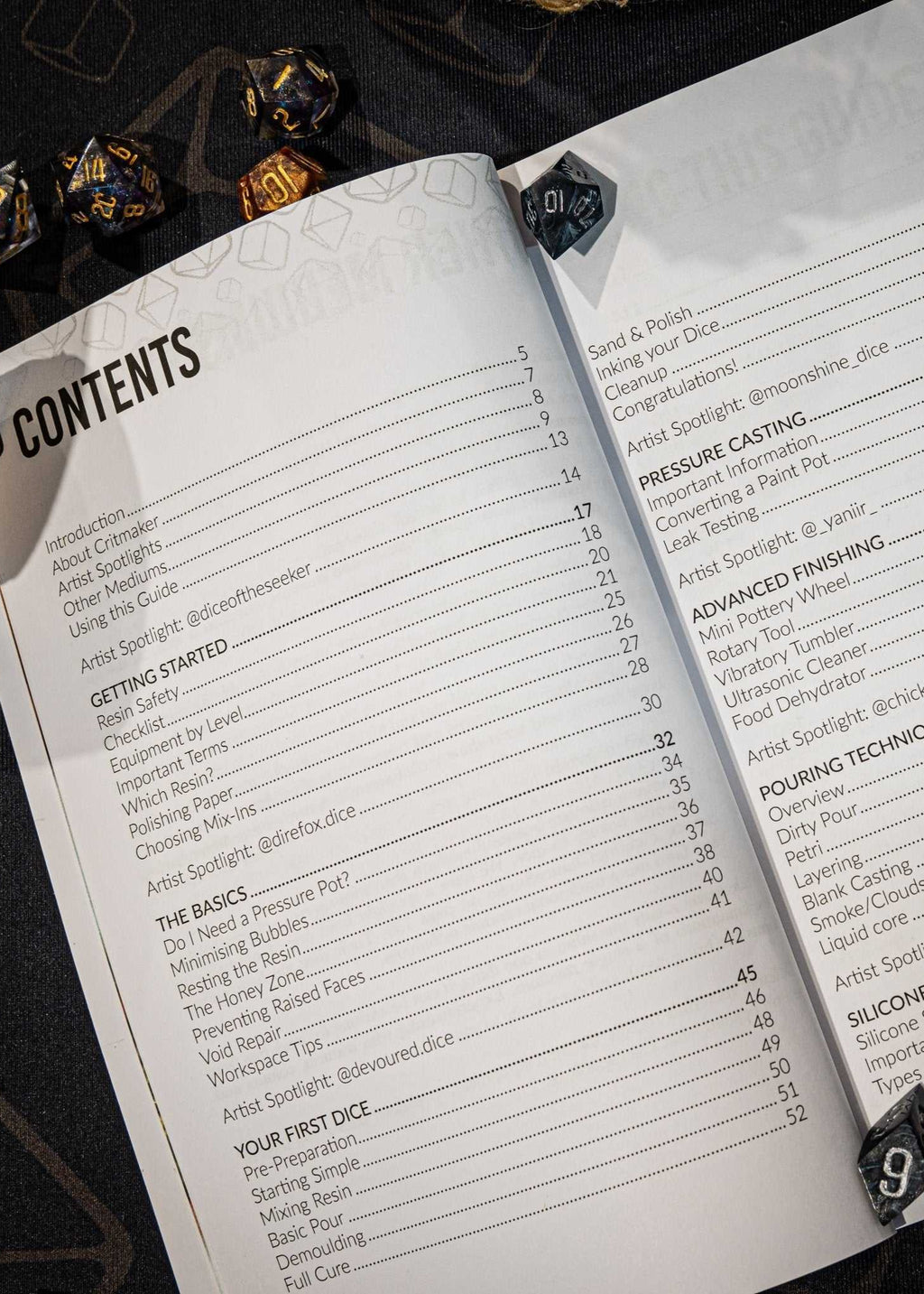 Dice Making Book - Critmaker - Contents